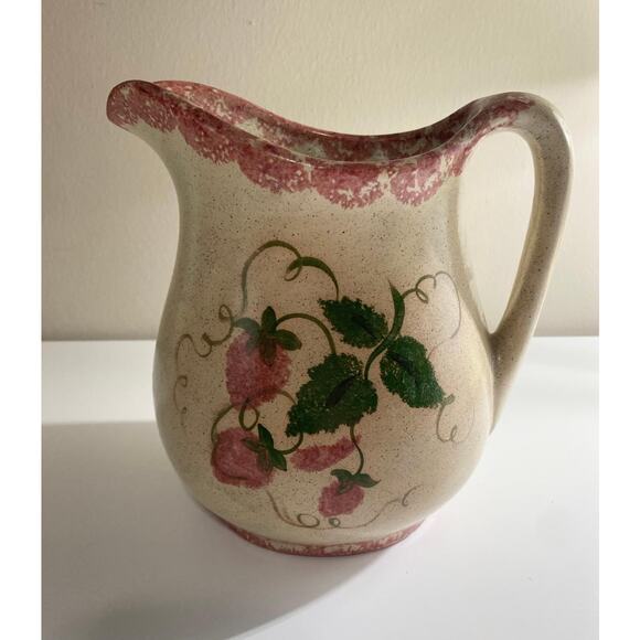 Country Crafts Strawberry Pink Sponge Pottery Pitcher Waldenburg ARKANSAS - Picture 1 of 6